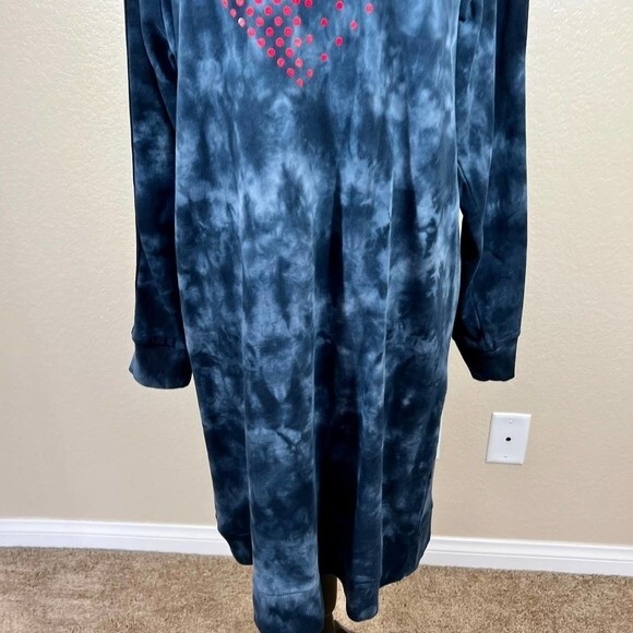 Tommy Hilfiger Blue Tie Dye Red Heart Side Stripe Sweatshirt Dress size L baddie - Picture 6 of 16